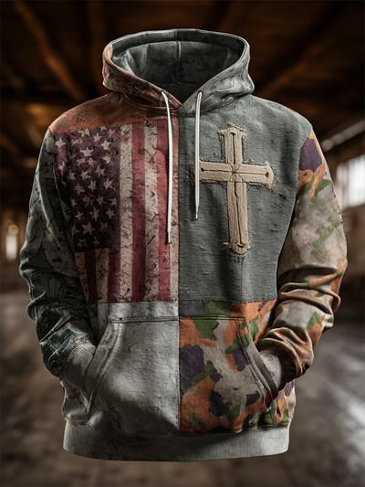 Patriotic USA Vintage Faith American Flag Camo Hoodie Christian Freedom Pullover Sweatshirt for Men Women