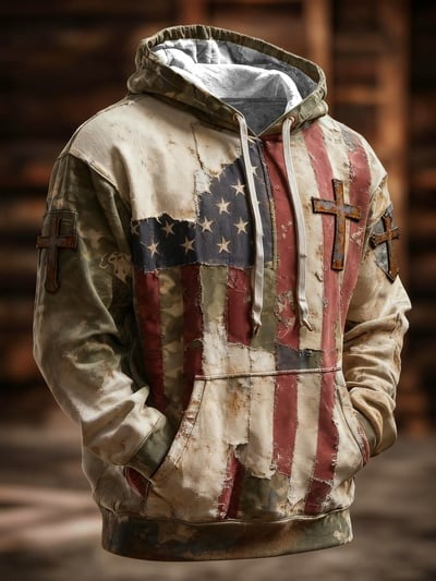 Vintage Faith American Flag Camo Hoodie USA Freedom Patriotic Christian Pullover Sweatshirt Gift Clothing