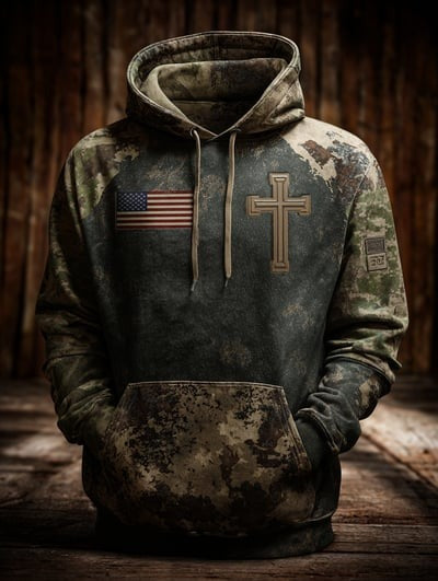 Faith Inspired Vintage American Flag Camo Hoodie Patriotic USA Christian Sweatshirt Pullover Gift