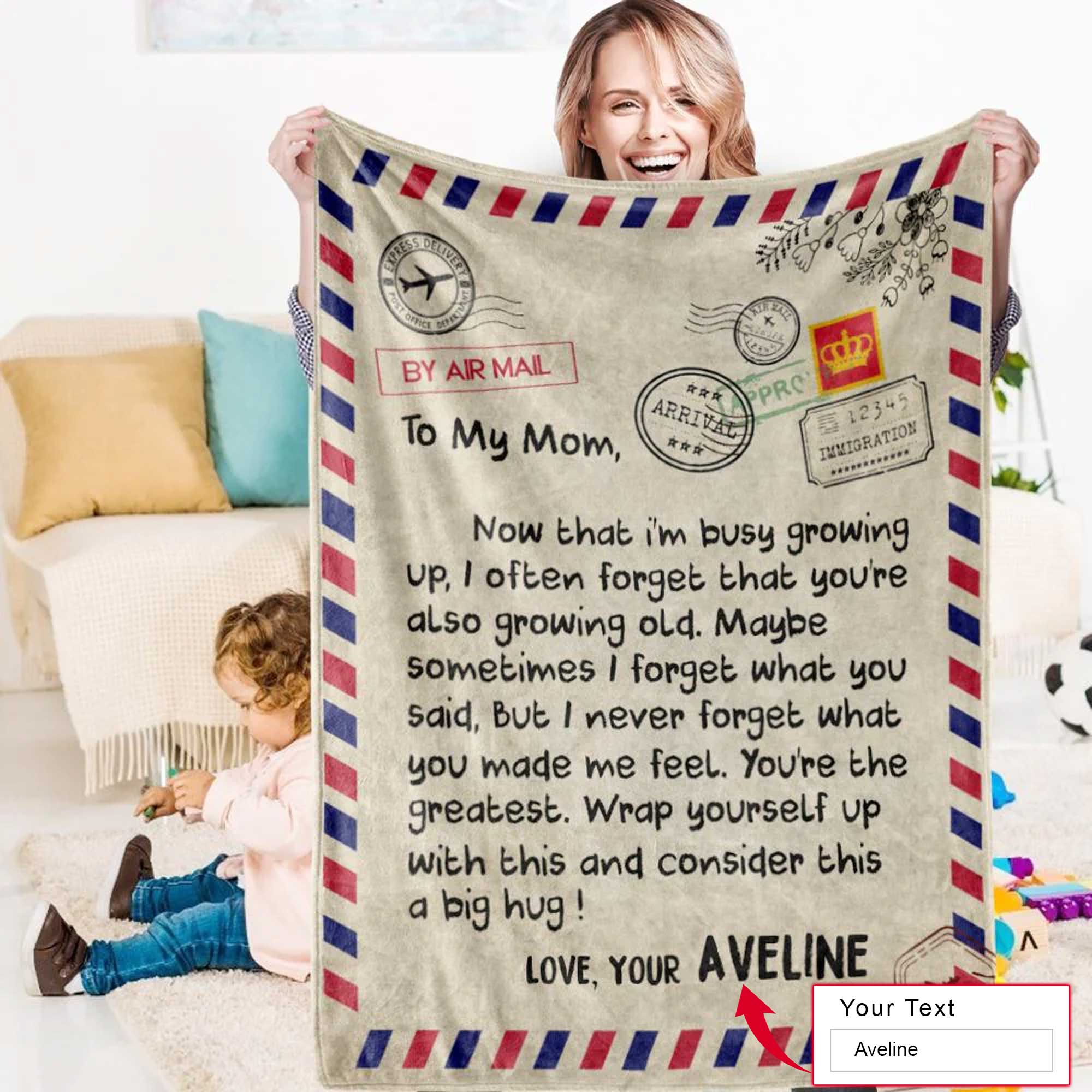 Gift For Mom Personalized Blanket - To My Mom Blanket - Custom Gift For Mother's Day Blanket, Presents For Mom - Air Mail Letter Blanket