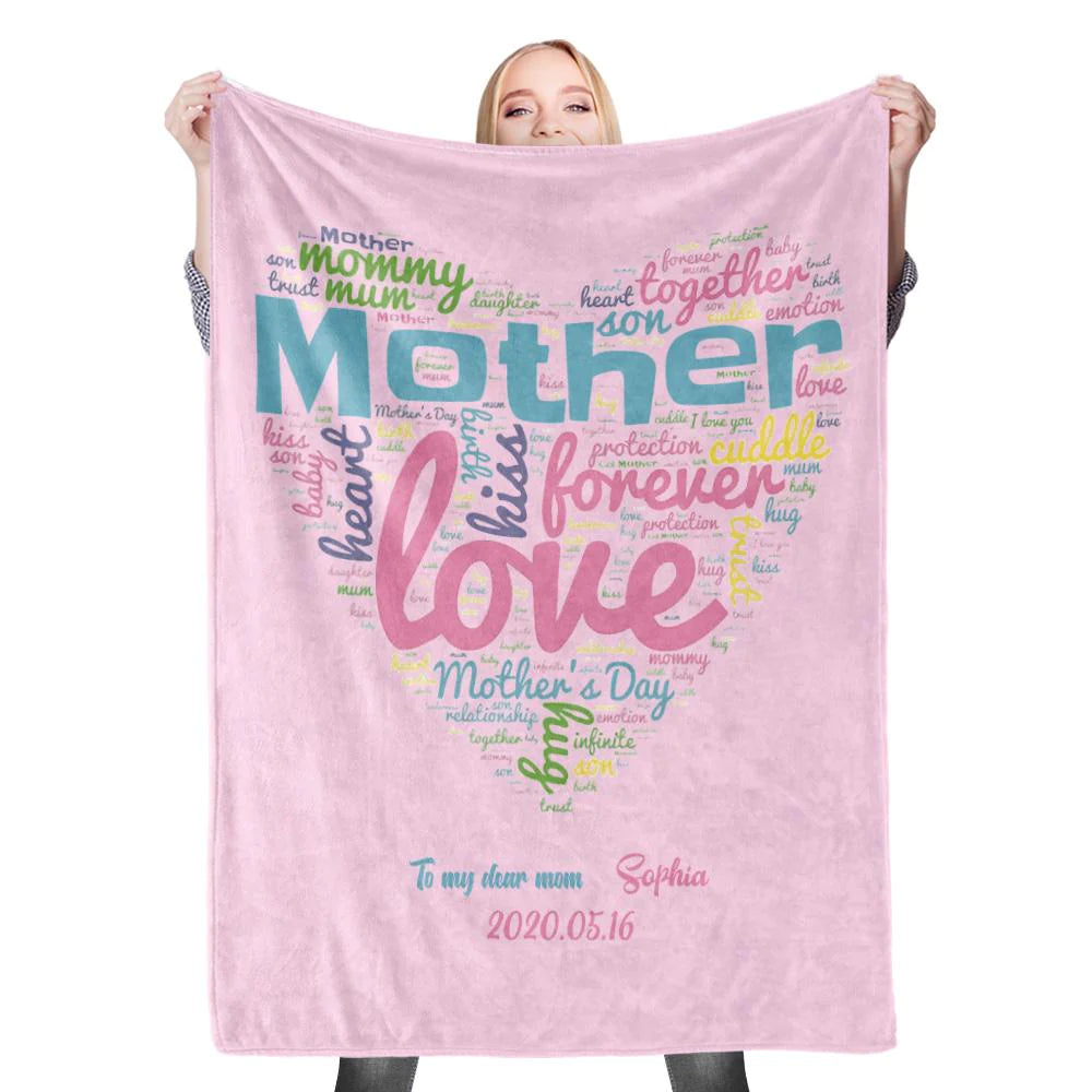 Gift For Mom Personalized Blanket - Custom Name, Heart Blanket - Best Gift For Mother's Day Blanket, Presents For Mom, Mother in Law