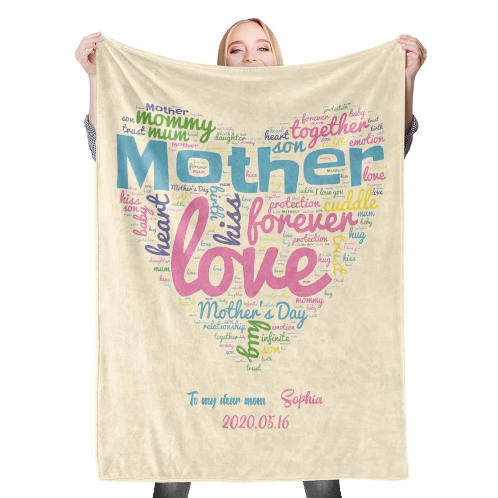 Gift For Mom Personalized Blanket - Custom Name, Heart Blanket - Best Gift For Mother's Day Blanket, Presents For Mom, Mother in Law