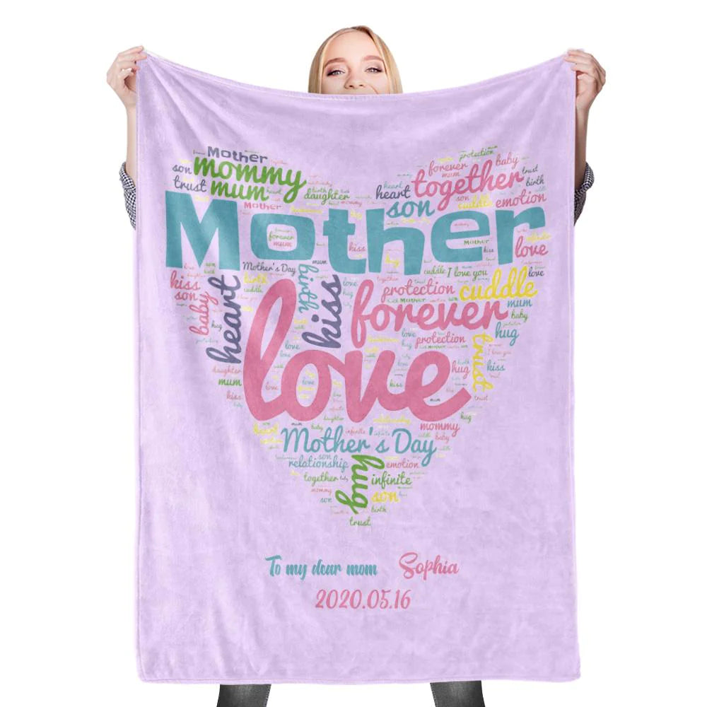 Gift For Mom Personalized Blanket - Custom Name, Heart Blanket - Best Gift For Mother's Day Blanket, Presents For Mom, Mother in Law