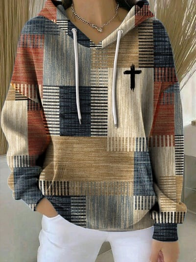 Casual Retro Contrast Color Block Faith Hoodie Christian Faith Pullover Sweatshirt Freedom Gift for Men Women
