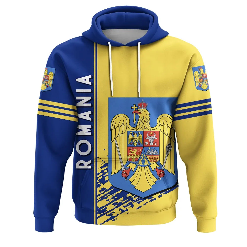 Romania Hoodie Coat Of Arms Quarter Style Ver 2 RLT13