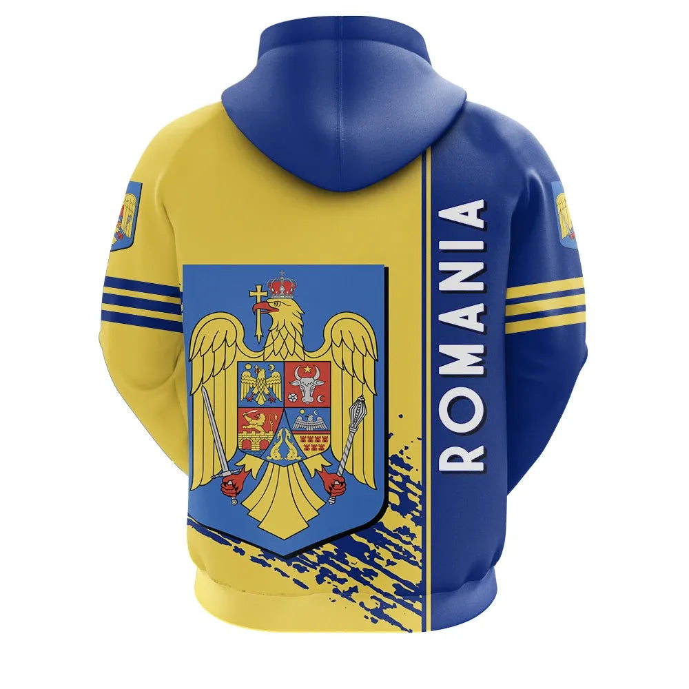 Romania Hoodie Coat Of Arms Quarter Style Ver 2 RLT13