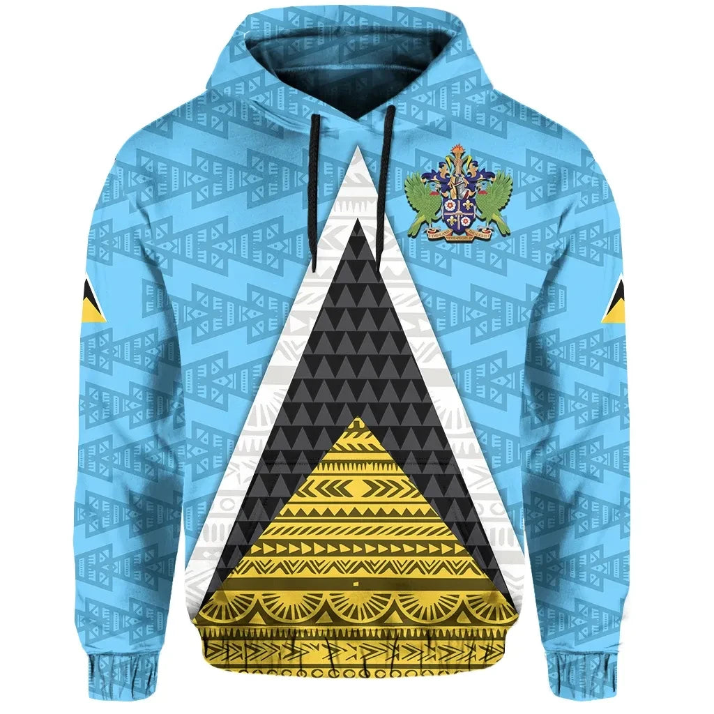 Saint Lucia Flag Hoodie Triangle Cerulean Blue RLT6