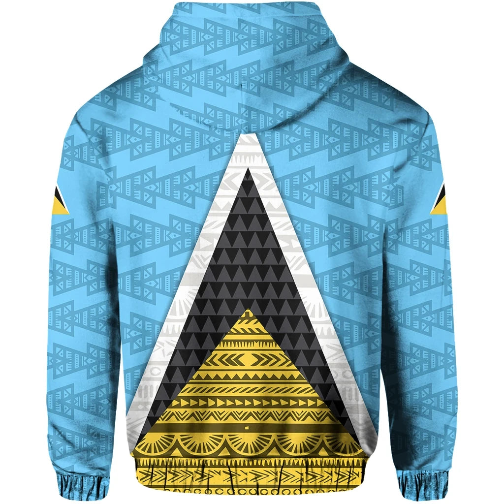 Saint Lucia Flag Hoodie Triangle Cerulean Blue RLT6