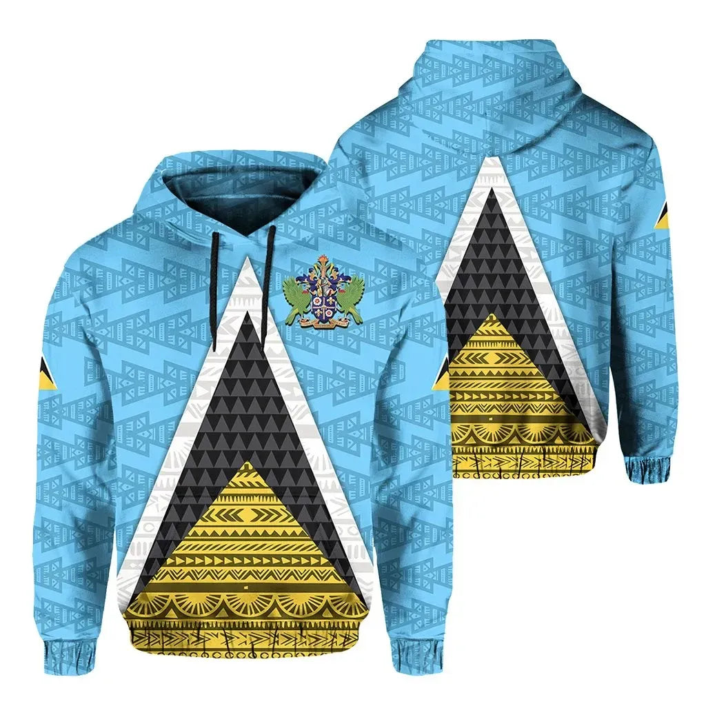 Saint Lucia Flag Hoodie Triangle Cerulean Blue RLT6