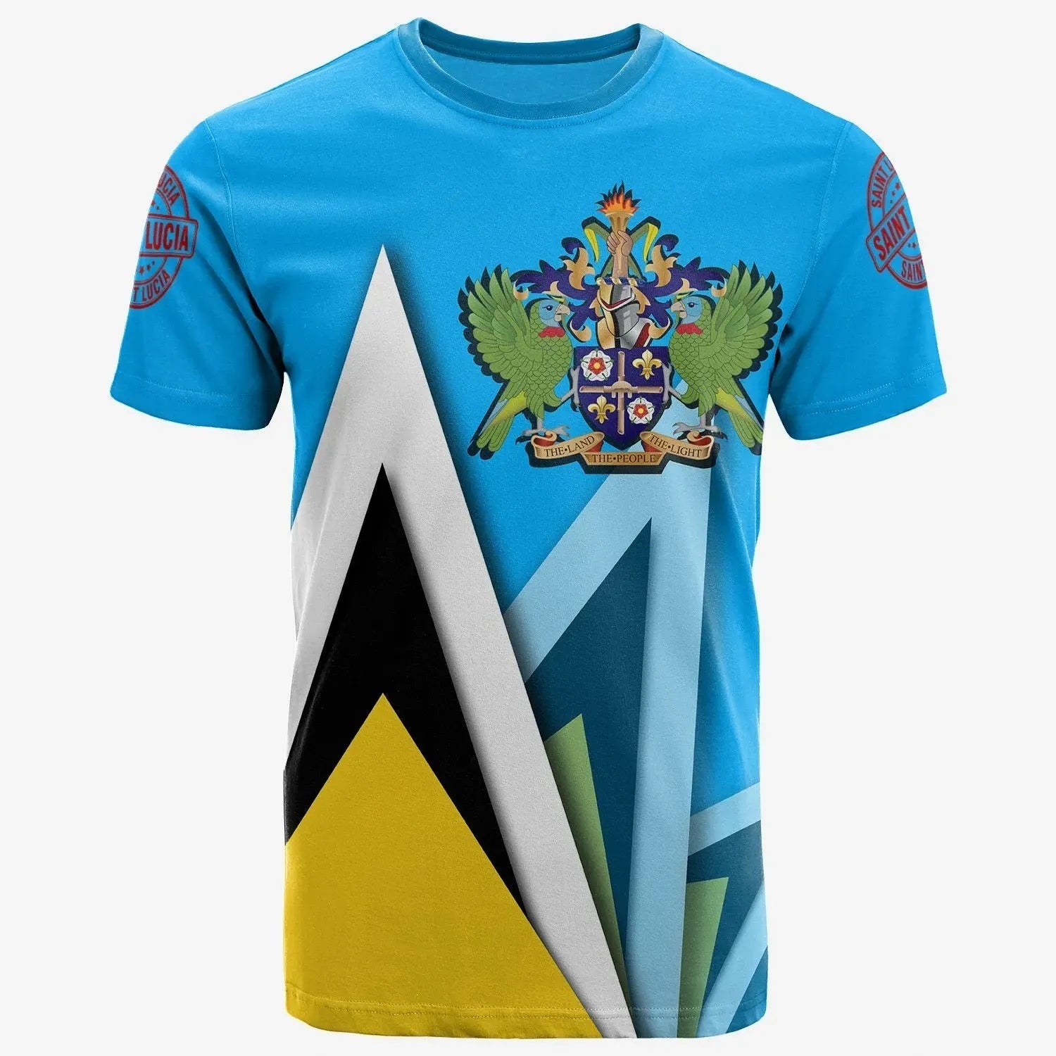 Saint Lucia T shirt Flag With Coat Of Arms RLT6