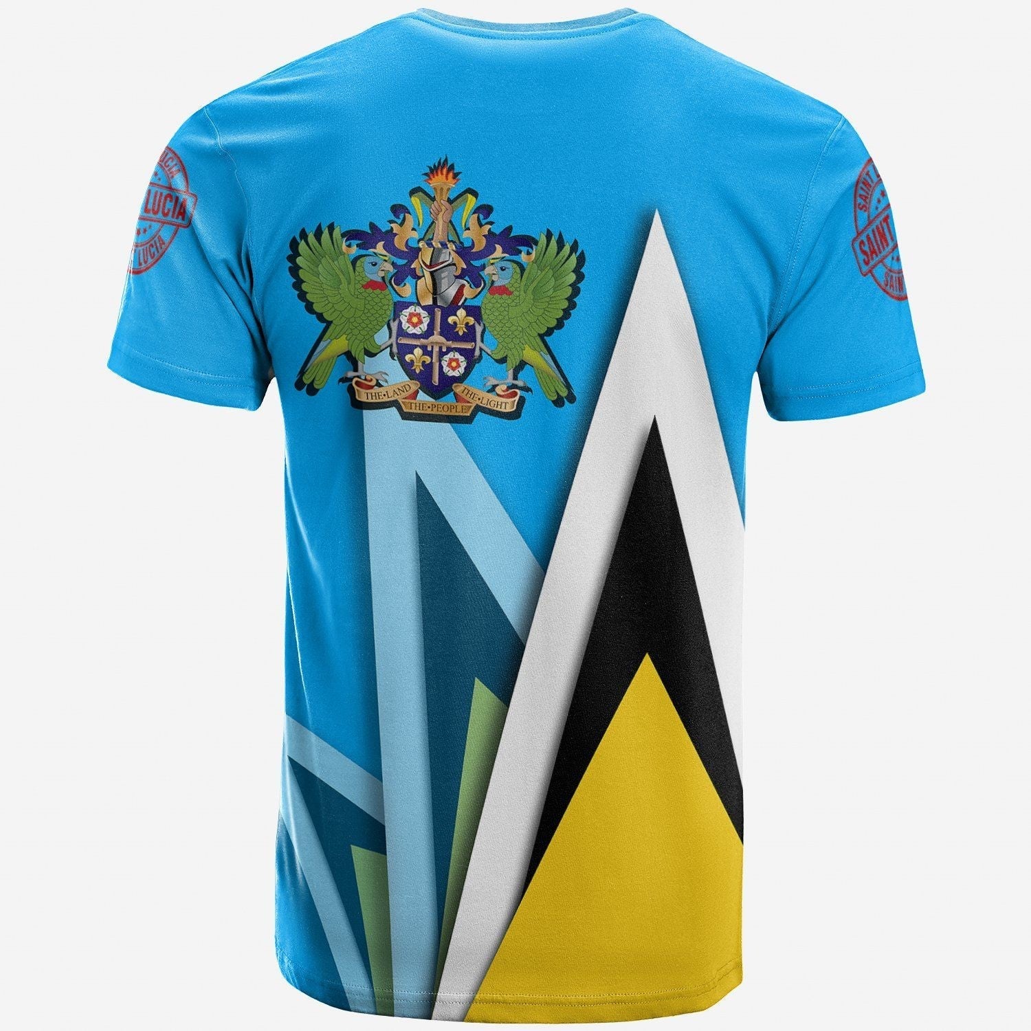 Saint Lucia T shirt Flag With Coat Of Arms RLT6