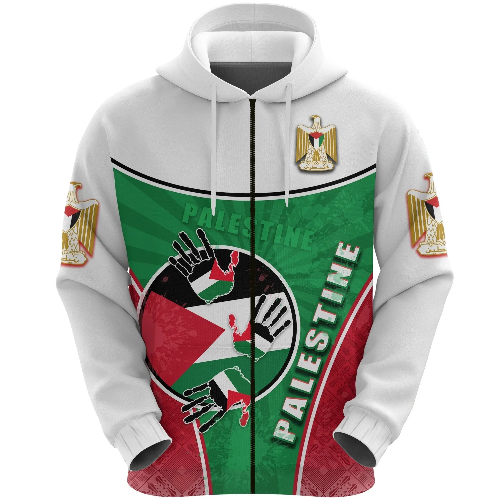 Palestine Independence Zip Hoodie Circle Stripes Flag Proud Version RLT13