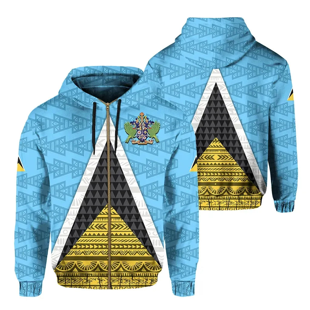 Saint Lucia Flag Zip Up Hoodie Triangle Cerulean Blue RLT6