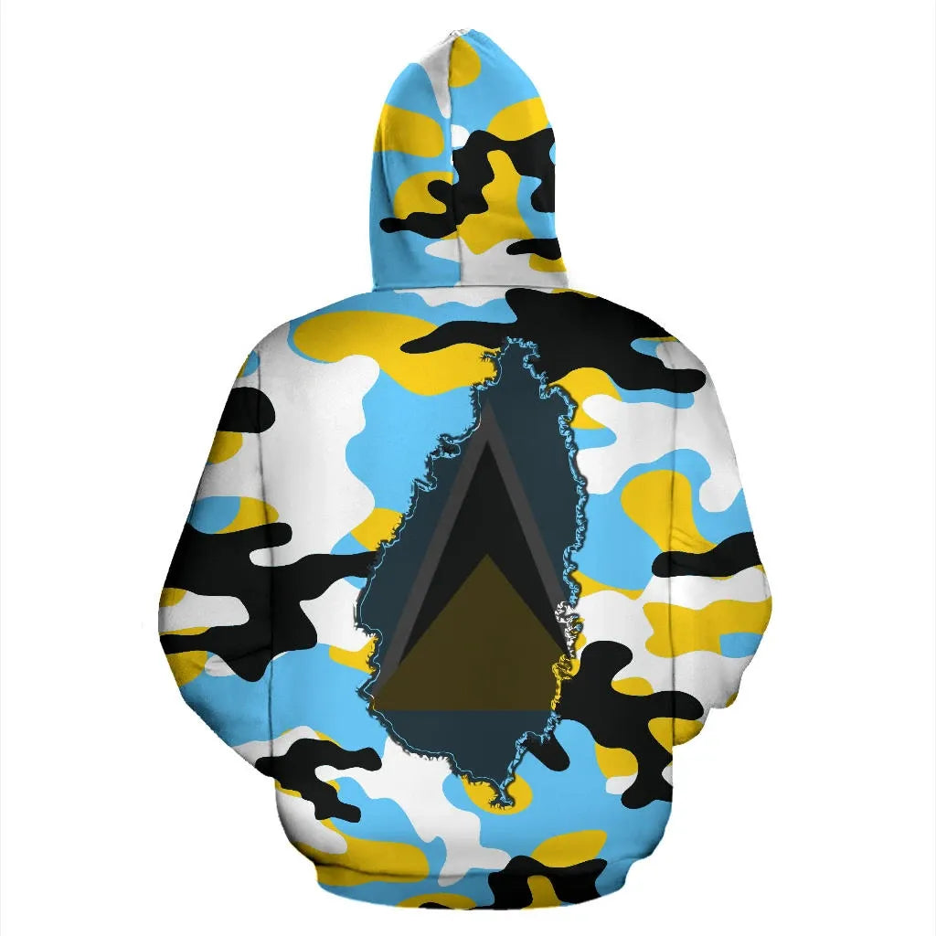 Saint Lucia Zip Up Hoodie Camouflage Map RLT6