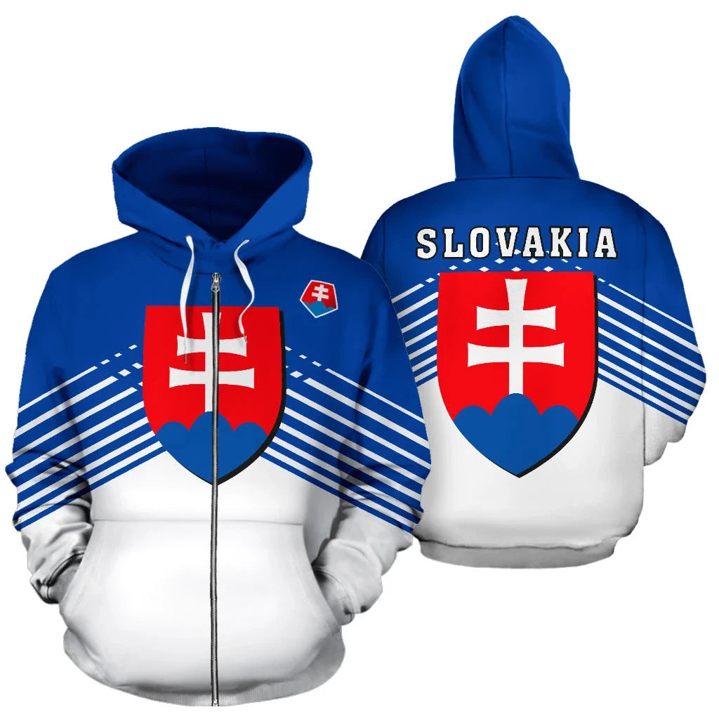 Slovakia Sport Flag Zip Up Hoodie Stripes Style 01 RLT13