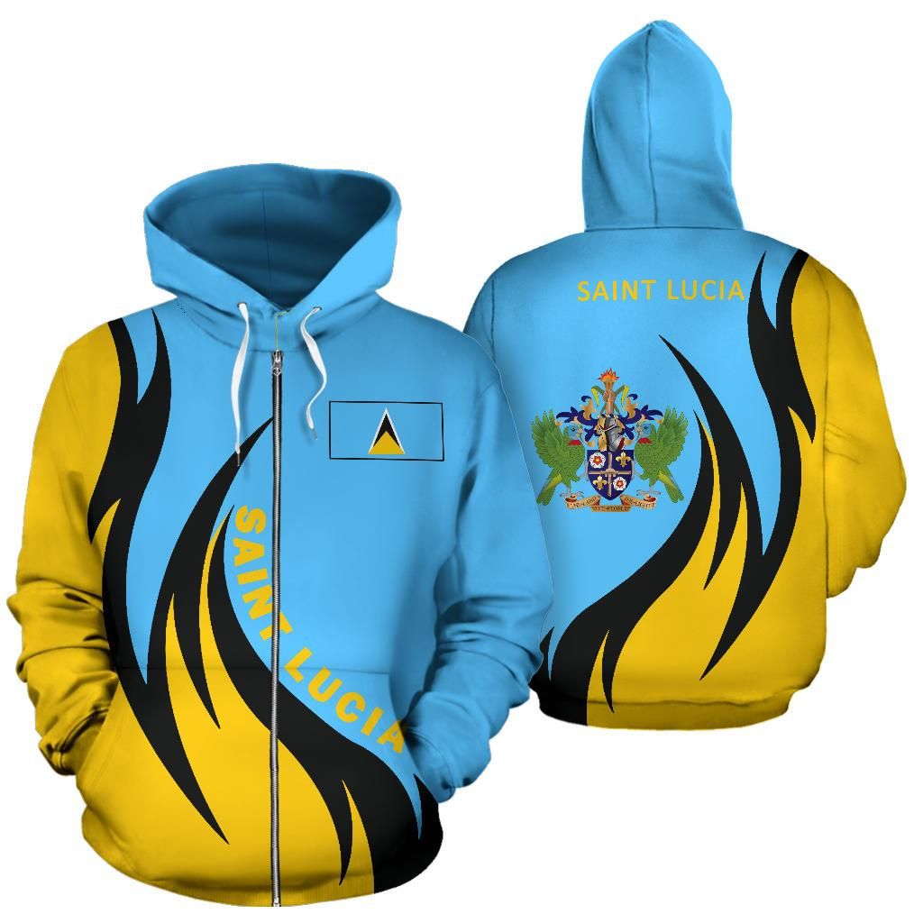 Saint Lucia Hoodie Zip Coat Of Arms Fire Style1 RLT6