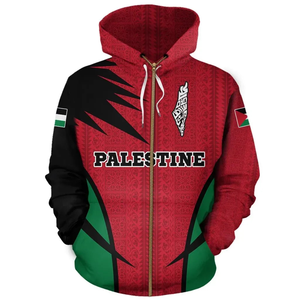 Palestine Hoodie Zip Active Map Style RLT13
