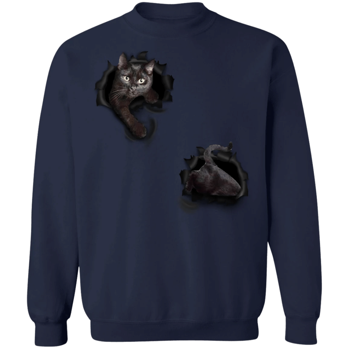 Cute 3D Cat Black Printing Men and Women Sweater Winter Fashion Round Neck Sweatshirt