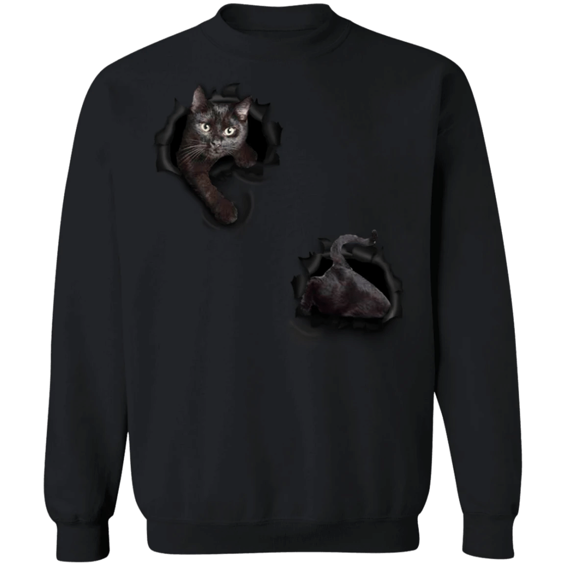 Cute 3D Cat Black Printing Men and Women Sweater Winter Fashion Round Neck Sweatshirt