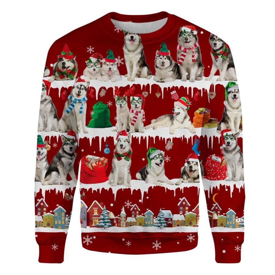 Alaskan Malamute Snow Christmas Sweatshirt Gift For Dog Lovers Family Ugly christmas Sweater