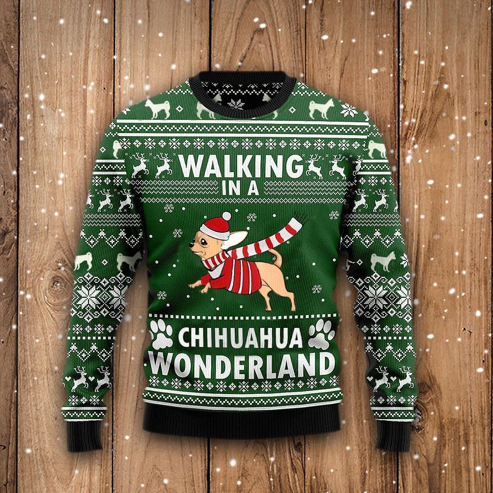 Walking In A Chihuahua Wonderland Sweatshirt Snowflake Vintage Christmas Sweater Dog Lover