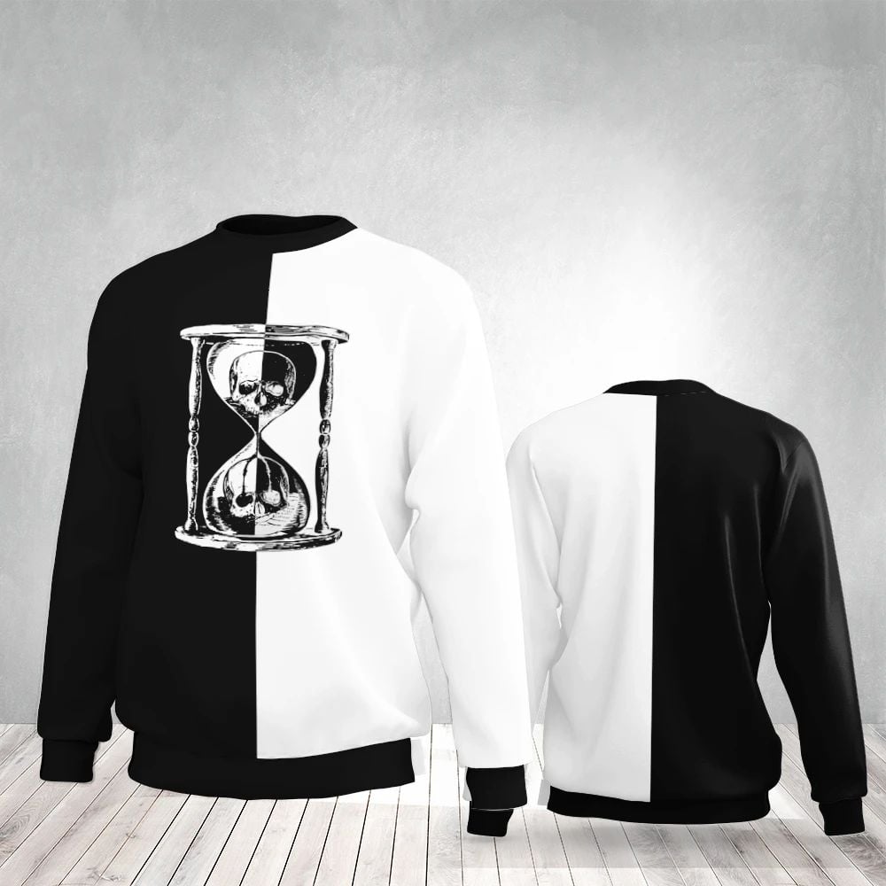 Unus Annus Split Logo Hoodie Skull Hourglass Black And White Sweatshirt Unus Annus Clothing