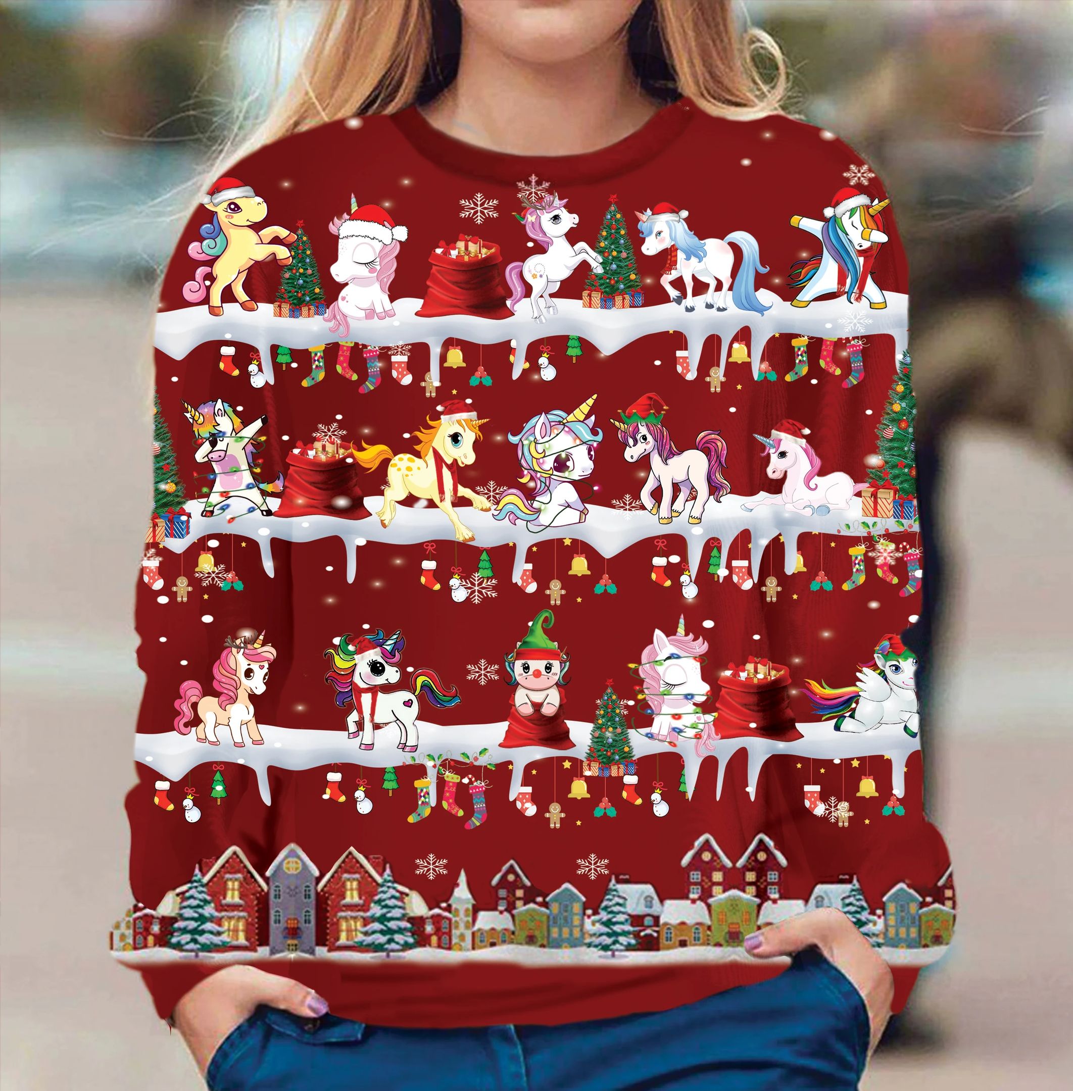 Unicorn Christmas Hoodie Red Christmas Hoodie Cute Xmas Sweatshirt Gift For Siblings