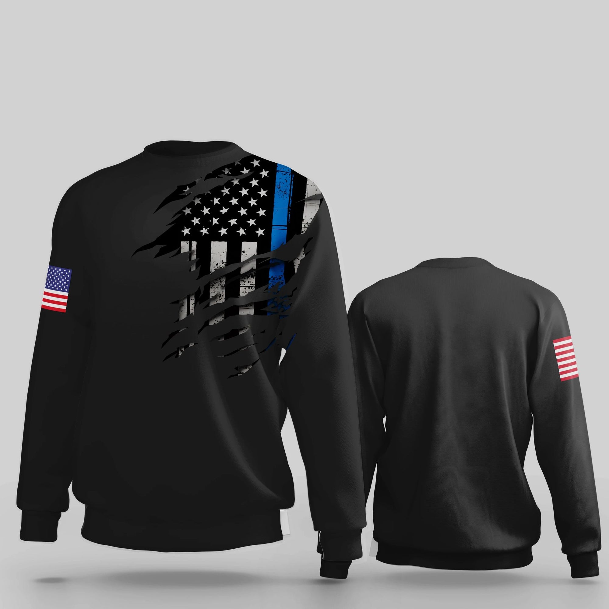 Thin Blue Line American Flag Sweatshirt Christmas Gifts For Police Officers Customs Sweatshirt
