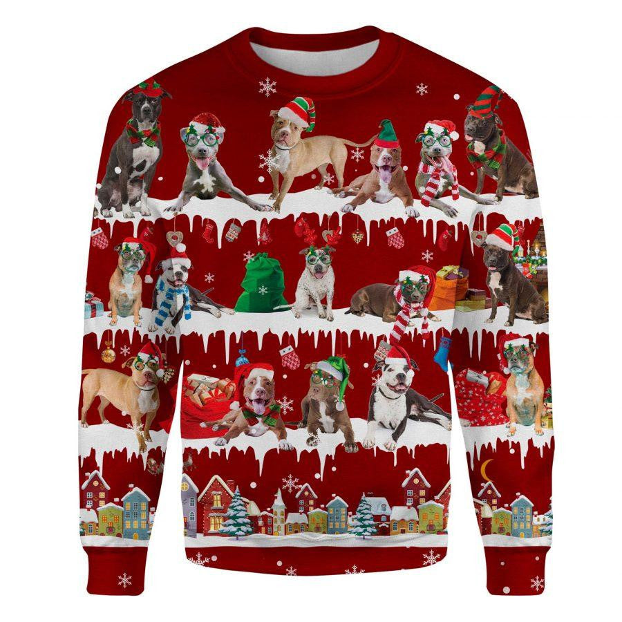 Pitbull Snow Christmas Ugly Sweatshirt Vintage Red Xmas Sweatshirt, Cute Gifts For Dog Lovers