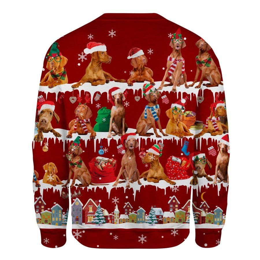 Vizsla Red Ugly Christmas Sweatshirt Unique Animals With Santa Hats Sweatshirt Unisex Clothes