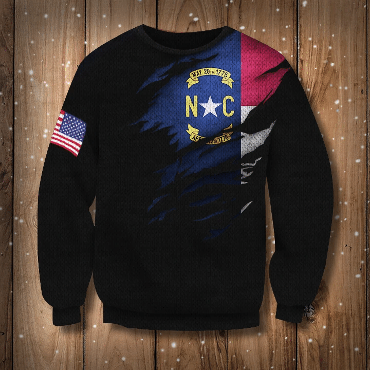 North Carolina & American Flag Logo Sweatshirt North Carolina State Pride Gift For Men
