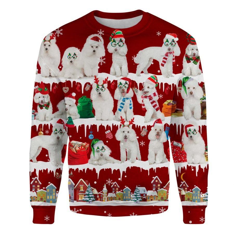 Poodles With Santa Hats Christmas Snowflake Sweatshirt Adorable Xmas Sweater For Dog Lovers