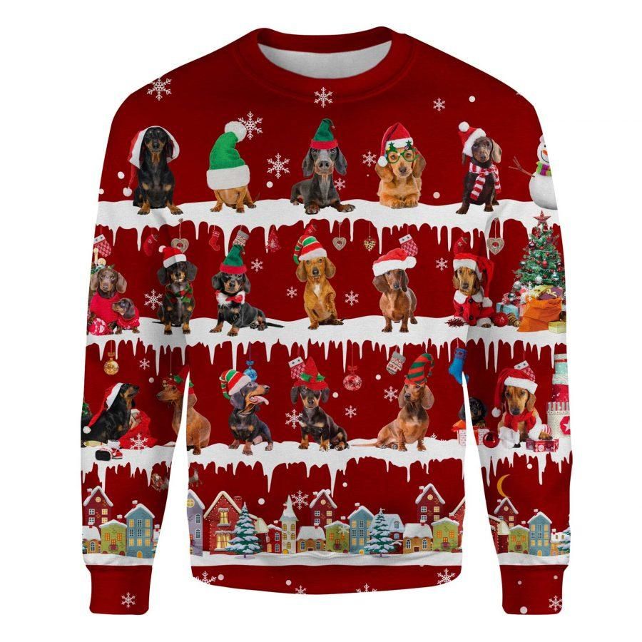 Dachshunds Red Ugly Sweatshirt Christmas Unique Snow Xmas Sweatshirt Designs, Gifts For Parents