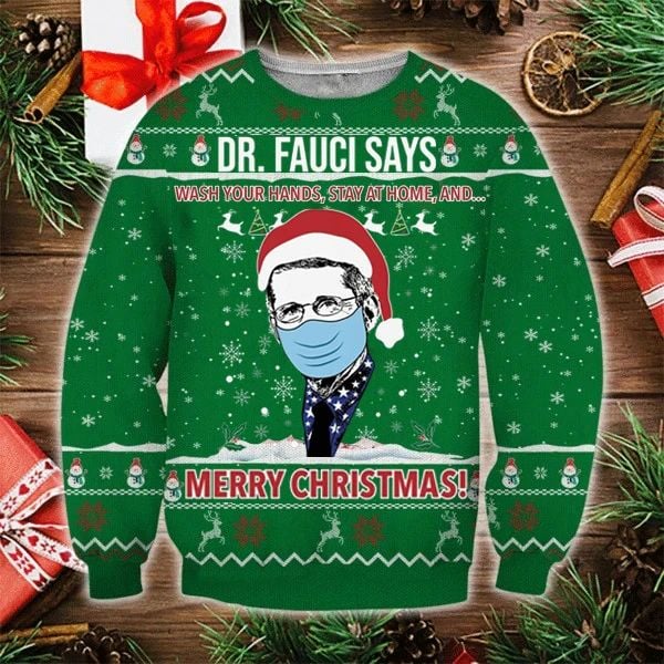 Dr Fauci Say Merry Christmas Sweatshirt Dr. Fauci Santa  Mask Sweater Gift For Doctor