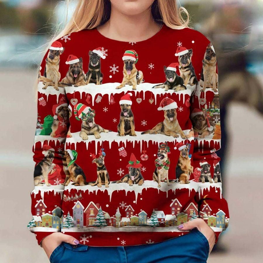 German Shepherd Snow Christmas Sweatshirt Adorable Dog Ugly Xmas Sweatshirt, Gifts For Roommate