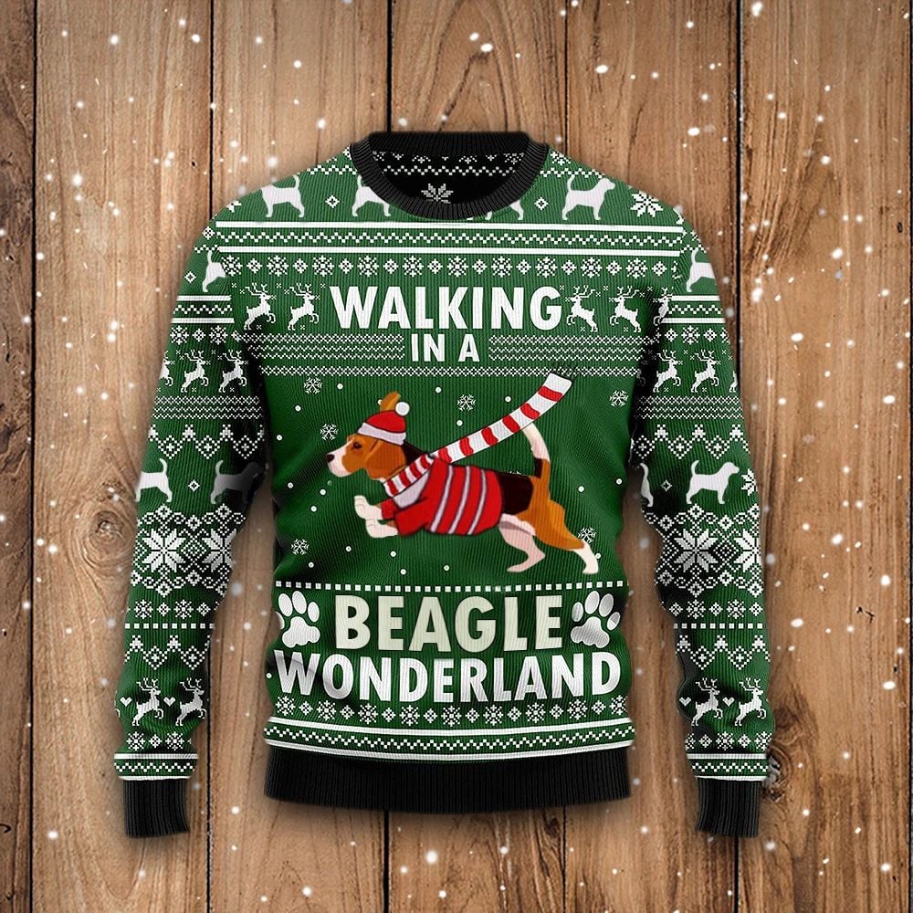 Walking In A Beagle Wonderland Crewneck Sweatshirt Vintage Christmas Design Unisex Clothes