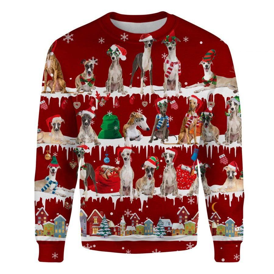 Whippet Dogs Red Ugly Christmas Sweaters Cute Dogs Xmas All Over Printed Sweatshirt For Unisex