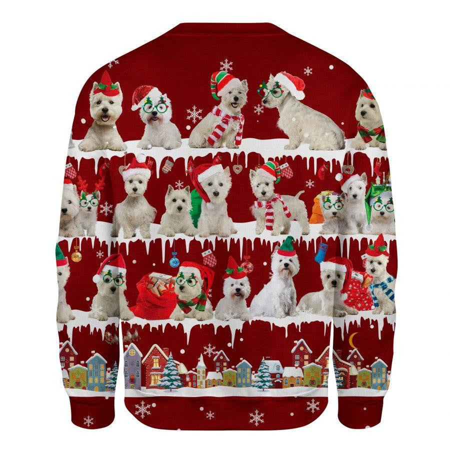 Westie Red Ugly Christmas Sweatshirt Funny Animals With Santa Hats Xmas Gifts For Parents