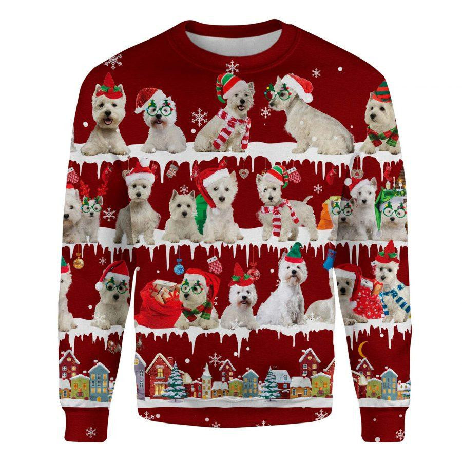 Westie Red Ugly Christmas Sweatshirt Funny Animals With Santa Hats Xmas Gifts For Parents