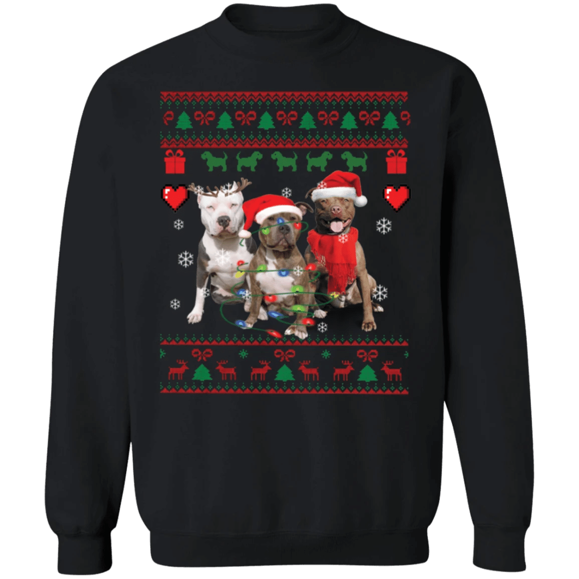 Pitbull Christmas Sweatshirt Pitbull Wearing Santa Hat And Antlers Sweater For Pitbull Lovers