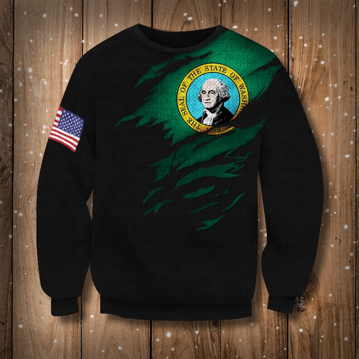 Washington State Flag 3D Sweatshirt Pride Washington State And US Flag Logo Pride Hometown