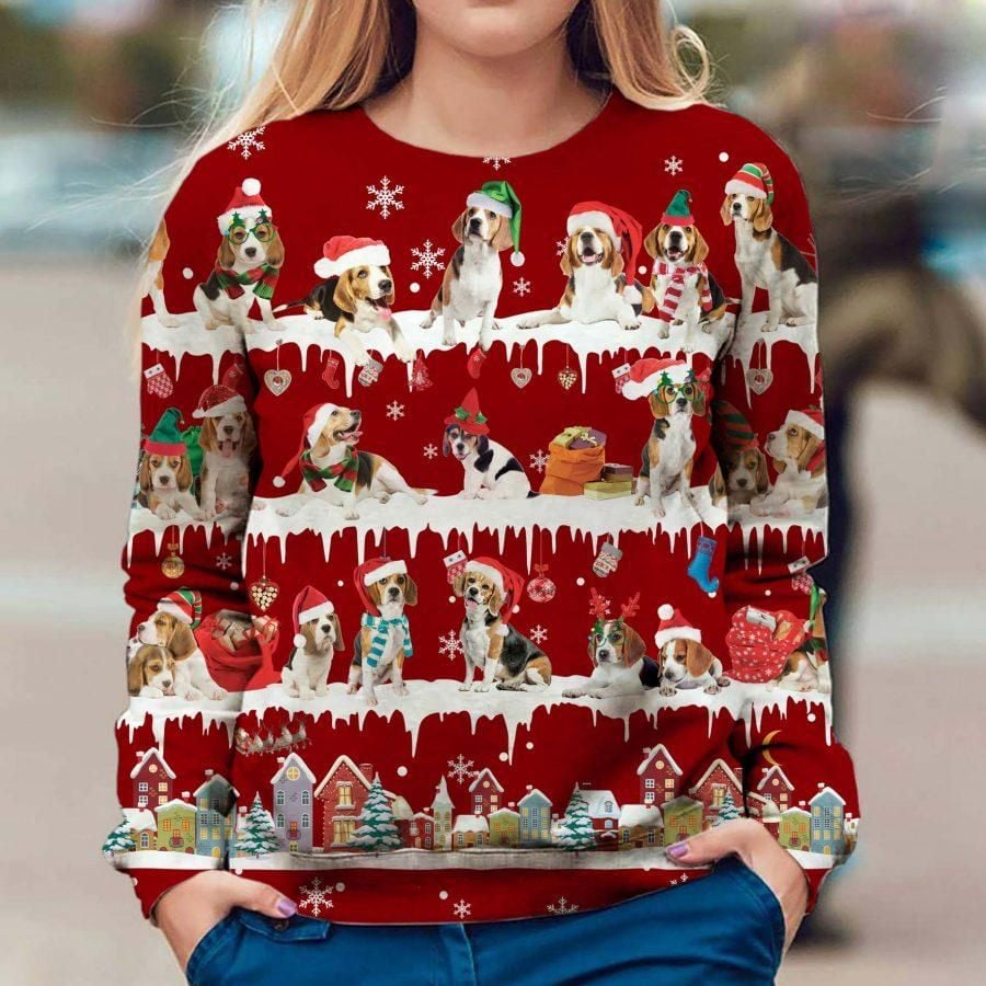 Beagle Snow Christmas Sweatshirt Adorable Dog Unique Christmas Sweatshirt, Gifts For Couples