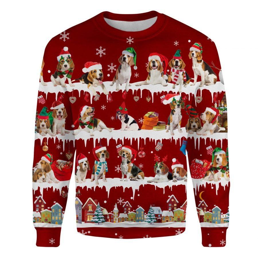 Beagle Snow Christmas Sweatshirt Adorable Dog Unique Christmas Sweatshirt, Gifts For Couples