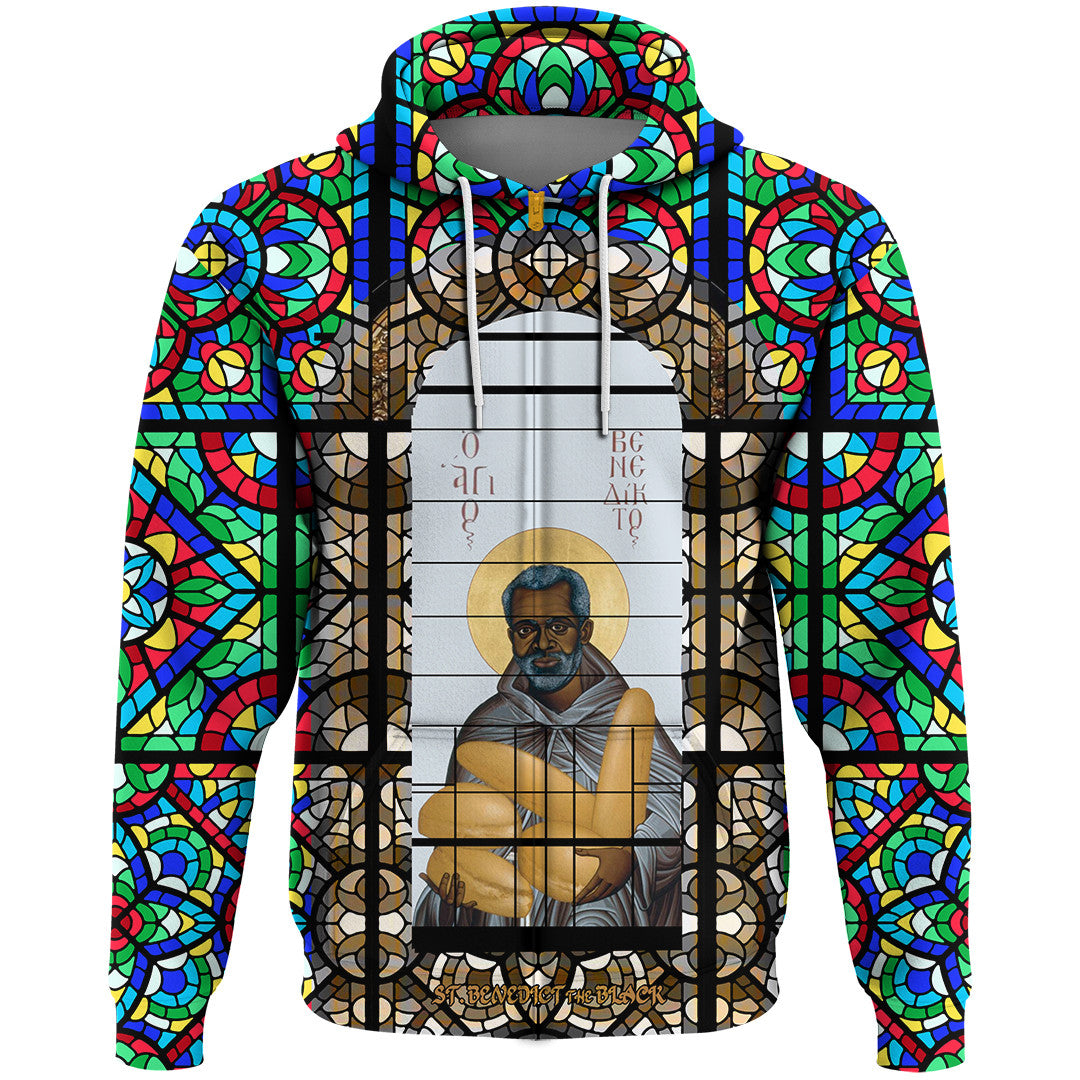 Saint Benedict of the African On Stained Glass Zip Hoodie RLT13