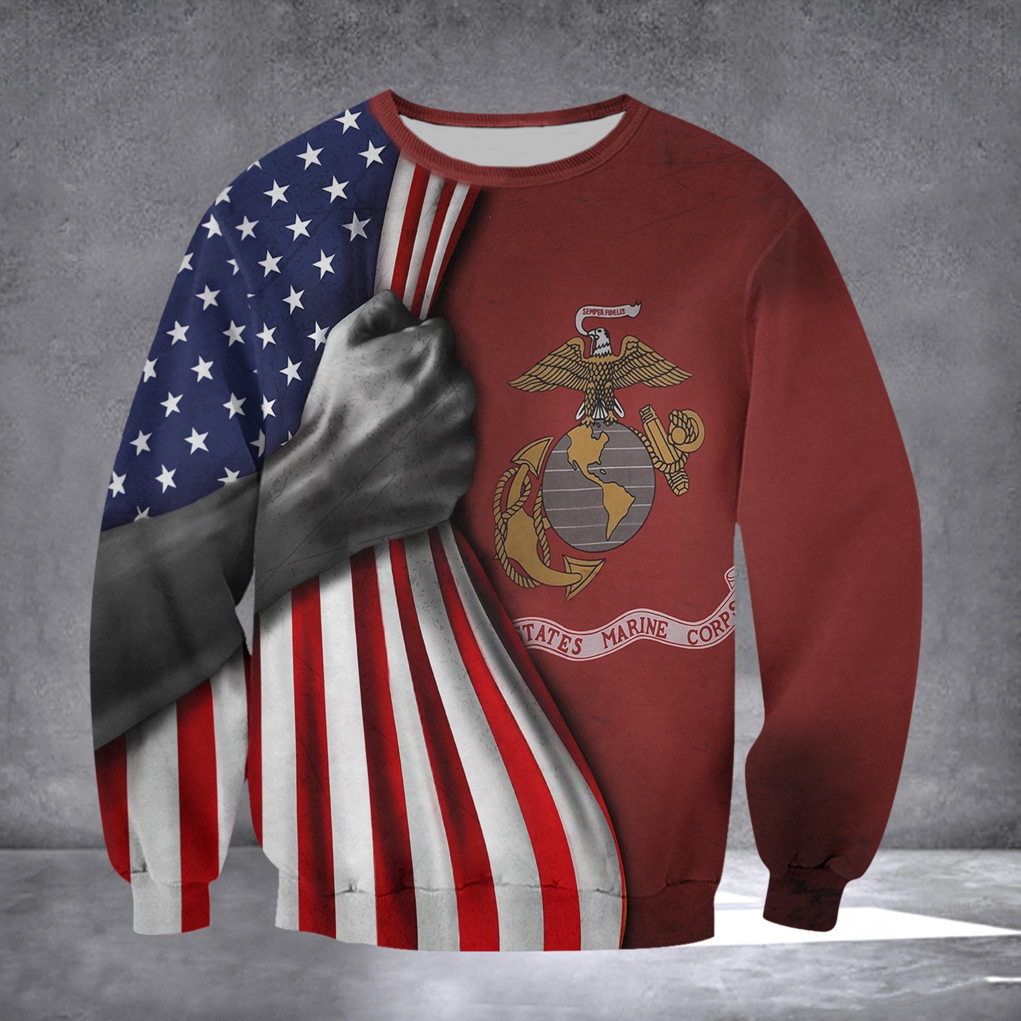 U.S Marine Corps Flag Inside American Flag Sweatshirt Patriotic Welcome 4Th July Merch
