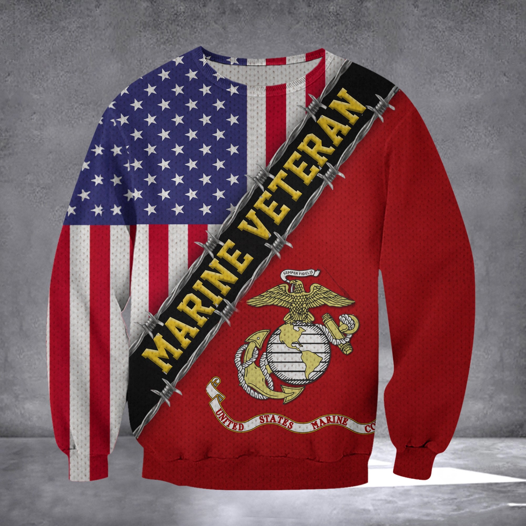 Marine Veteran Sweatshirt With American Flag Military Honors Patriots Merh Gift For Dad From Son