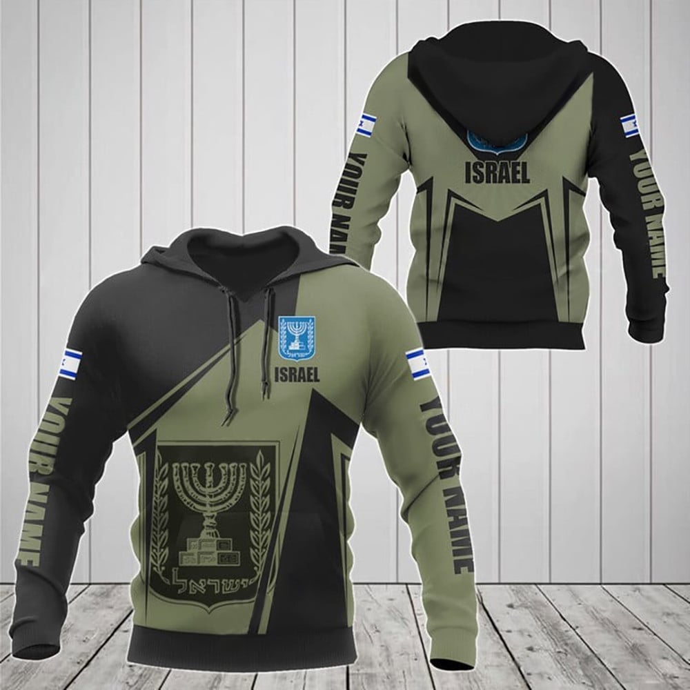 Custom Stand With Israel Hoodie Israeli Coat Of Arms Free Israel Hooded Sweatshirt