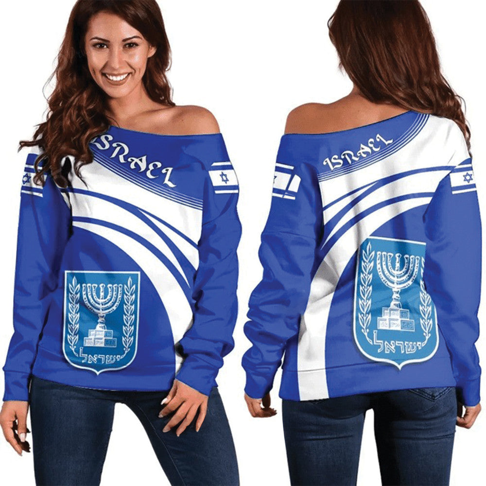 Israel Off Shoulder Sweatshirt Israel Coat Of Arms Sweatshirt For Women Israeli Merchandise