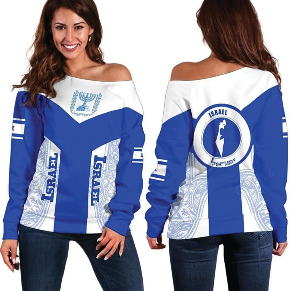 I Stand With Israel Off Shoulder Sweatshirt Emblem Coat Of Arms Israel Flag Clothing