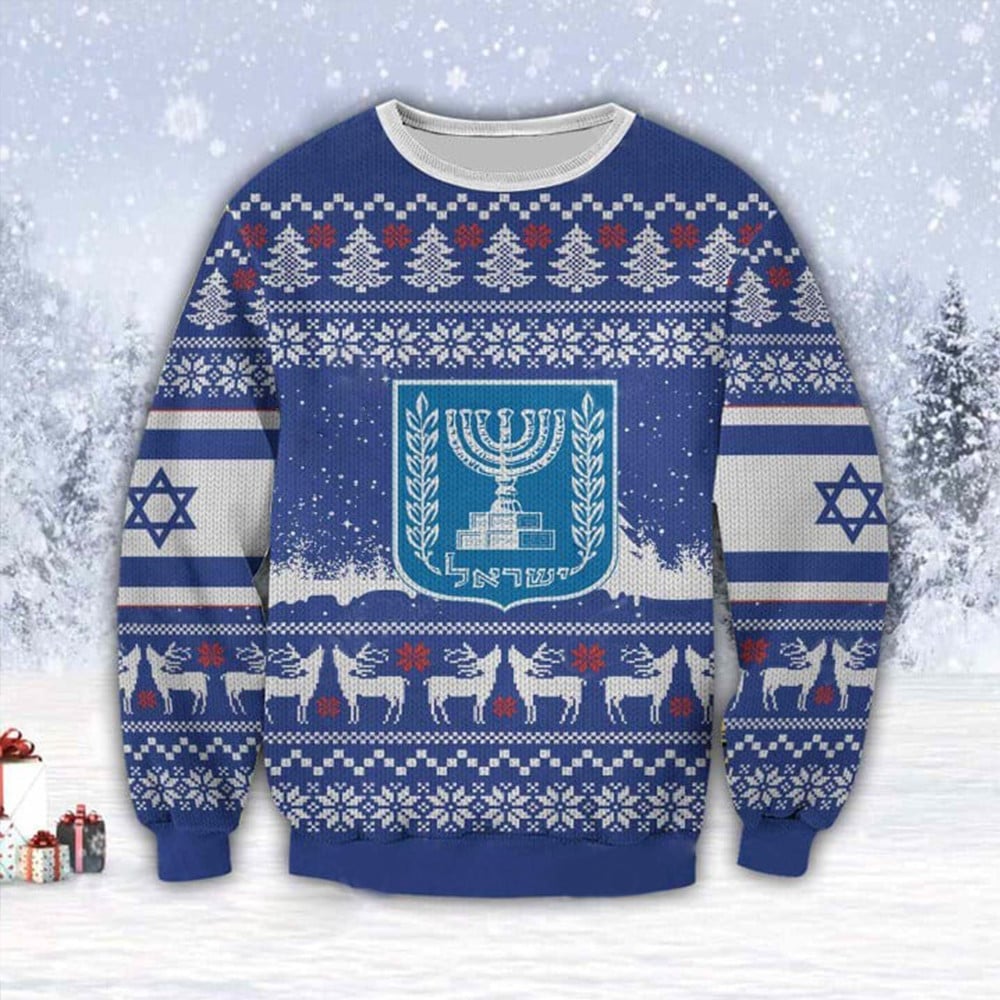Israel Ugly Christmas Sweatshirt Israel Coat Of Arms Jewish Israeli Xmas Christmas Gift